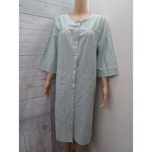Bloggerlove Robe Green White Plaid Snap Dress Lounge Housecoat Sz S